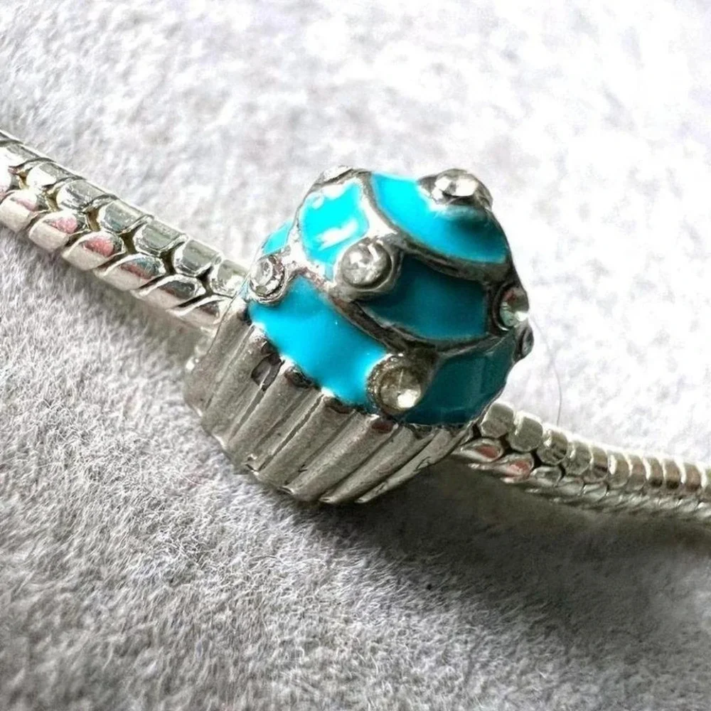 Teal‎ Cupcake Charm Bead fits Pandora